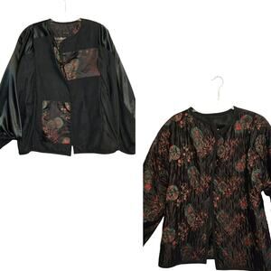Susan Bradley Open Jacket Asian Embroidered Quilted Reversible Balloon Sleeve OS